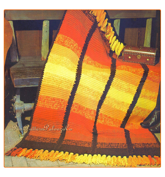 Vintage Crochet Afghan Painted Desert Sunset Blanket Pattern PDF Instant Digital Download Tunisian Stitch Aran 10 Ply