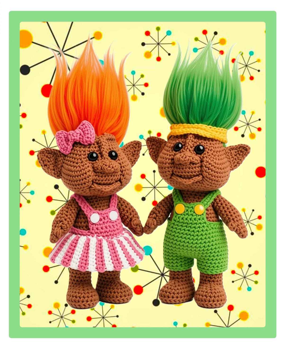 Vintage 10" Woodland Trolls Crochet Pattern PDF Instant Digital Download Retro '80s Amigurumi Boy Girl Troll Dolls 10 Ply