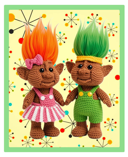 Vintage 10" Woodland Trolls Crochet Pattern PDF Instant Digital Download Retro '80s Amigurumi Boy Girl Troll Dolls 10 Ply