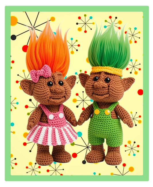Vintage 10" Woodland Trolls Crochet Pattern PDF Instant Digital Download Retro '80s Amigurumi Boy Girl Troll Dolls 10 Ply