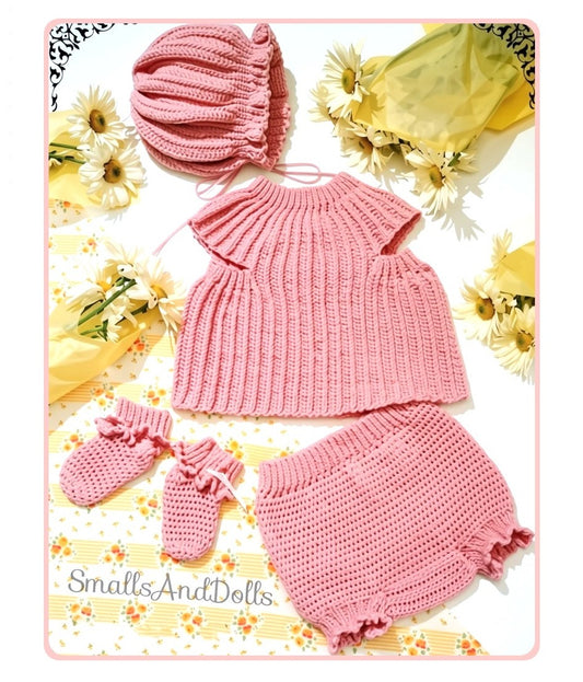Vintage Crochet Pattern Pretty Baby Girl 4 Piece Set Dress Bonnet Booties Panties PDF Instant Digital Download  0-6 months 5 Ply