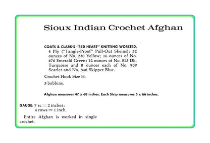 Vintage Crochet Sioux Indian Afghan Pattern PDF Instant Digital Download Native American Navajo Design 47x68 10 Ply