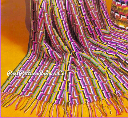 Vintage Crochet Pattern Lightning Bolt Zig Zag Afghan PDF Instant Digital Download Chevron Stripes 70x97