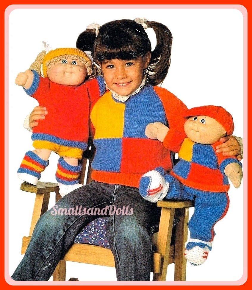 Vintage Knitting Pattern 16" Cabbage Patch Kids Doll Clothes Girl Boy Jogging Suits Sports Wear PDF Instant Digital Download 10 Ply