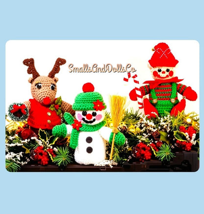 Vintage Christmas Crochet Pattern 7" Santas Helpers Soft Toy Dolls PDF Instant Digital Download Reindeer Snowman Elf Amigurumi 5 Ply