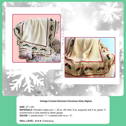 Vintage Crochet Pattern Heirloom Christmas Holly Afghan PDF Instant Digital Download Retro Holiday Blanket