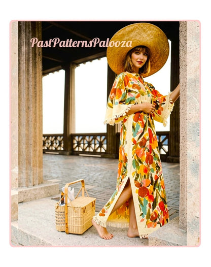 Vintage Sewing Pattern Womens Boho Bath Towel Caftan Dress PDF Instant Digital Download Retro 70s Long Towel Tunic