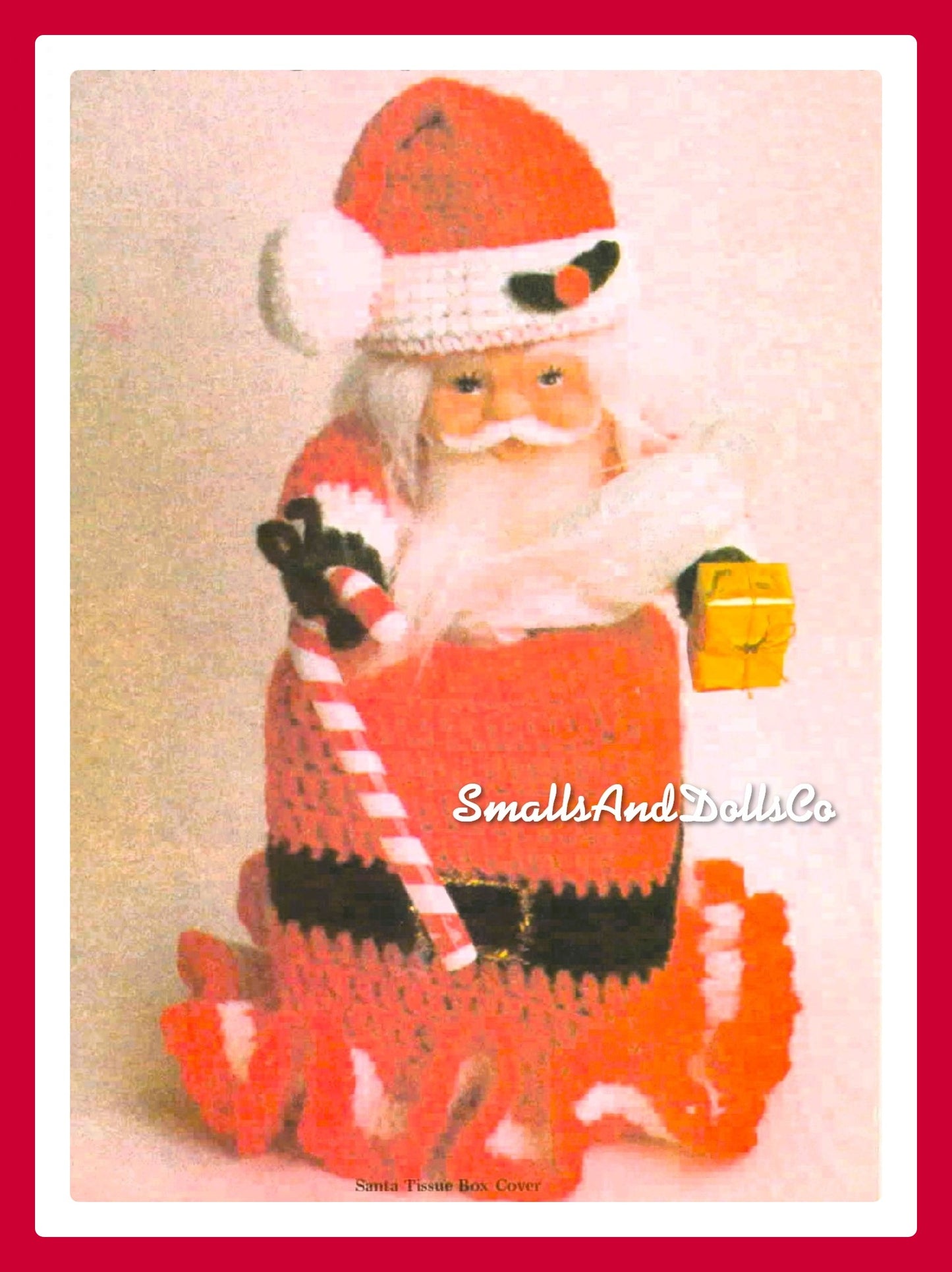 Vintage Christmas Crochet Pattern Santa Claus Doll Tissue Box Cover PDF Instant Digital Download Festive Kitsch Bathroom Paper Tissue Holder