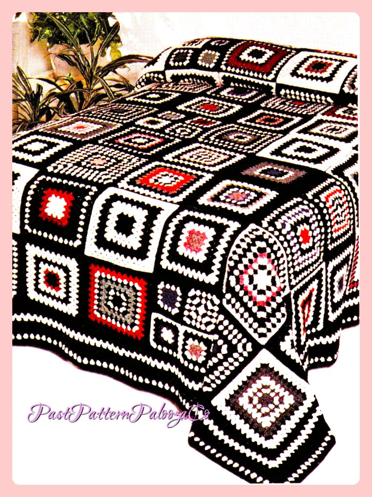 Vintage Crochet Pattern Retro Granny Square Afghan Dream of a Bedspread PDF Instant Digital Download Big and Little Grannies Groovy Blanket