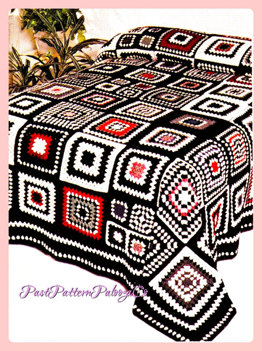 Vintage Crochet Pattern Retro Granny Square Afghan Dream of a Bedspread PDF Instant Digital Download Big and Little Grannies Groovy Blanket
