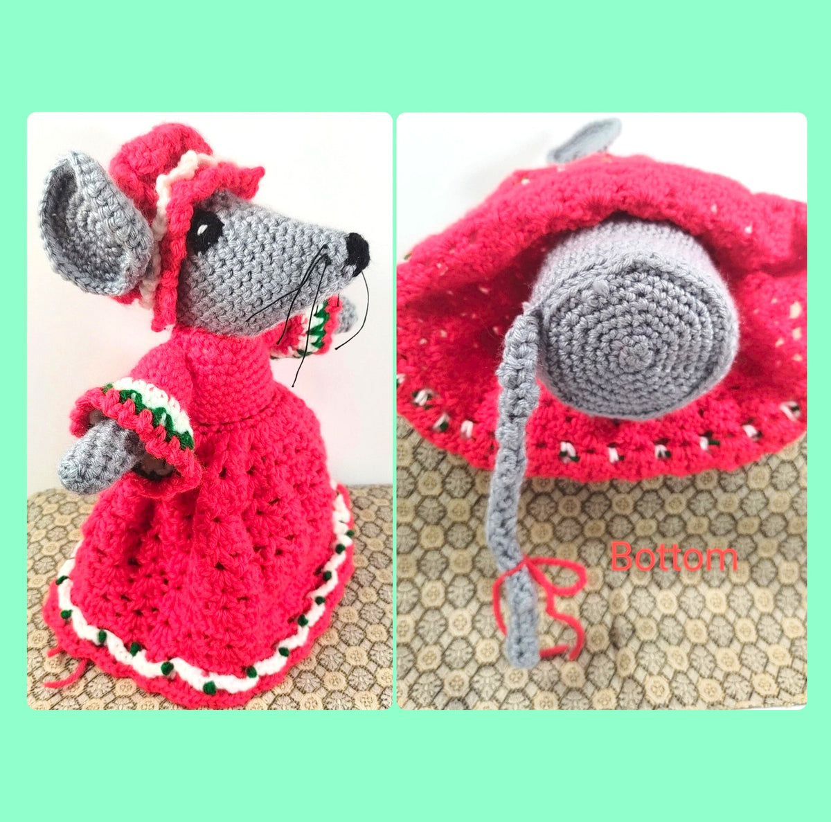 Vintage Christmas Crochet Pattern 11" Mrs Santa Mouse Soft Toy Amigurumi Doll PDF Instant Download Plush Retro Holiday Animal 10 Ply