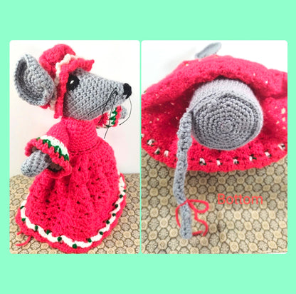 Vintage Christmas Crochet Pattern 11" Mrs Santa Mouse Soft Toy Amigurumi Doll PDF Instant Download Plush Retro Holiday Animal 10 Ply