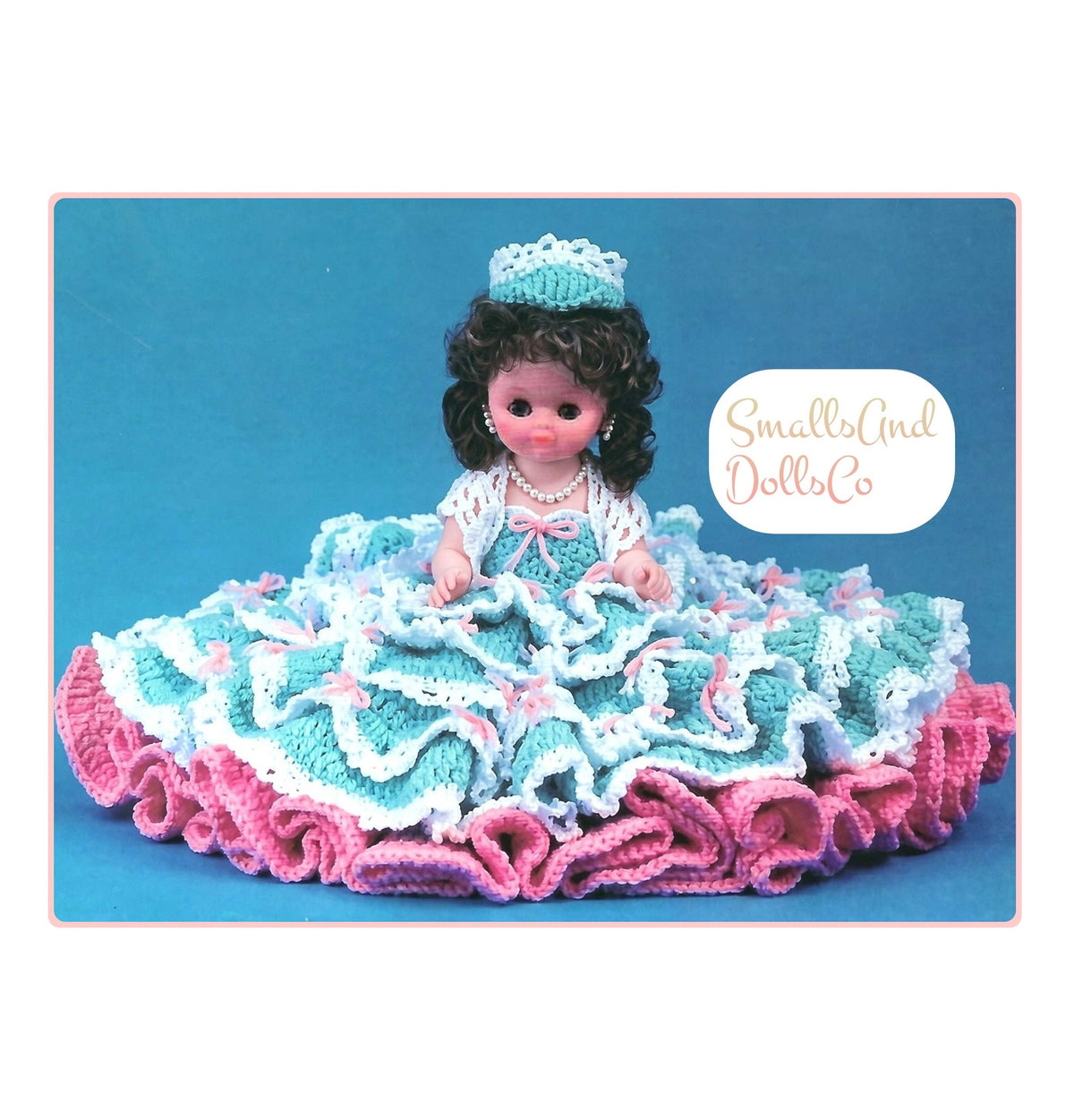 Vintage Crochet Pattern 13" Princess Bed Doll Tiara Ruffled Scalloped Dress Gown PDF Instant Digital Download