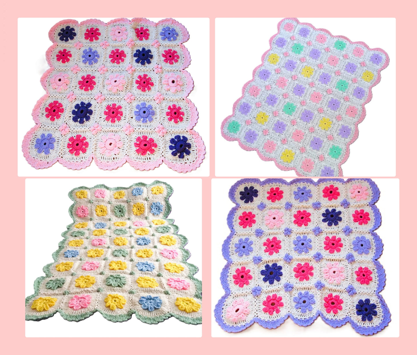Vintage Crochet Pattern Spring Flower Granny Squares Baby Afghan Blanket PDF Instant Digital Download Floral Motif Crib Throw 10 Ply