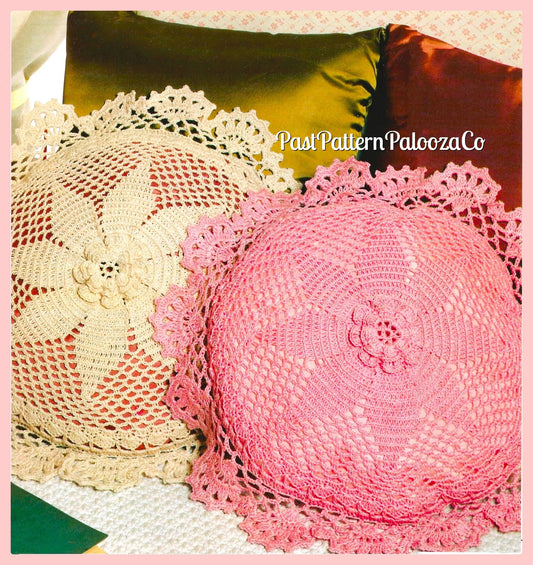 Vintage Crochet Pattern 14" Round Lacy Cushion Covers PDF Instant Digital Download Decorative Throw Pillow Top Flower Topper Cotton Thread