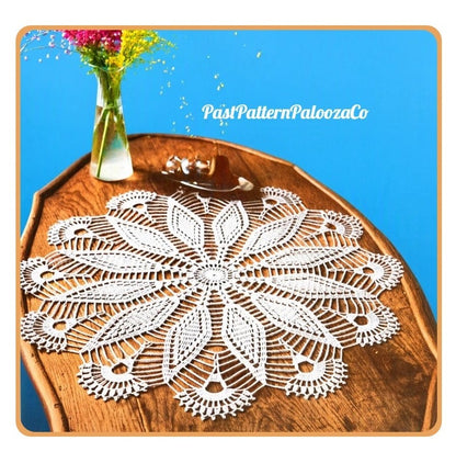 Vintage Crochet Pattern 24" Peacock Feather Doily Lacy Centerpiece PDF Instant Digital Download