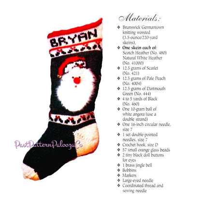 Vintage 19" Santa Face Christmas Stocking Knitting Pattern PDF Instant Digital Download Nostalgic Hanging Stocking Holly Trim Retro 1980s