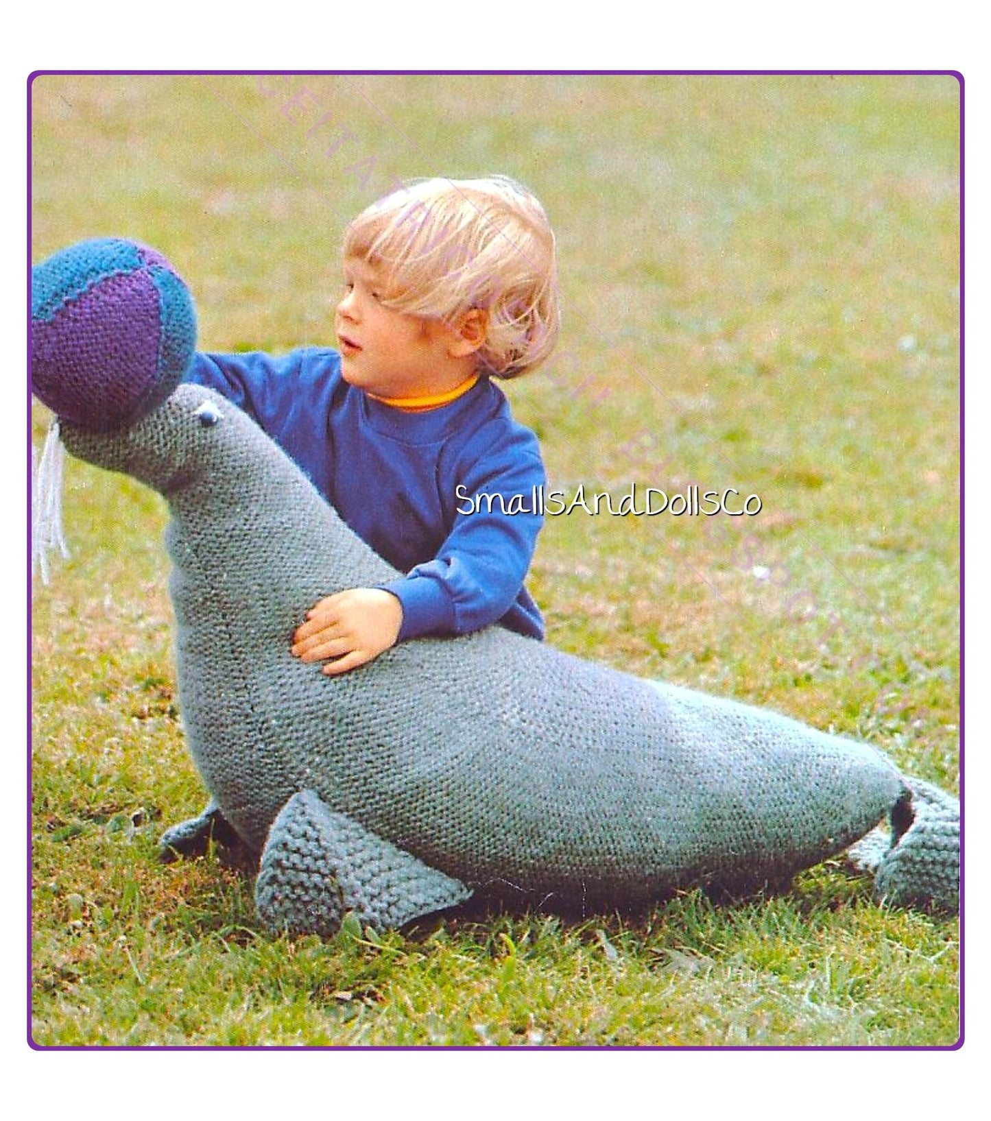 Vintage Knitting Pattern 40" Large Seal Soft Toy Doll PDF Instant Digital Download Playful Stuffed Arctic Animal with Ball DK