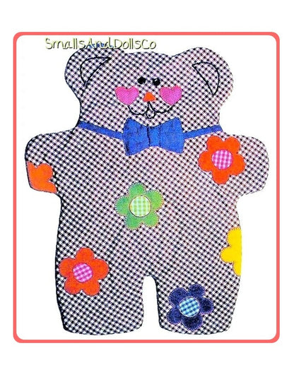 Vintage Sewing Pattern 37" Gingham Teddy Bear Baby Nursery Wall Quilt PDF Instant Digital Download Applique Flowers Blanket Tummy Time Mat