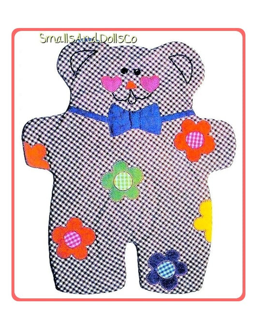 Vintage Sewing Pattern 37" Gingham Teddy Bear Baby Nursery Wall Quilt PDF Instant Digital Download Applique Flowers Blanket Tummy Time Mat