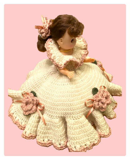 Vintage Crochet Pattern Elegant Victorian Rose Pillow Doll Bed Doll PDF Instant Digital Download Flower Motif Ruffle Dress 4 Ply