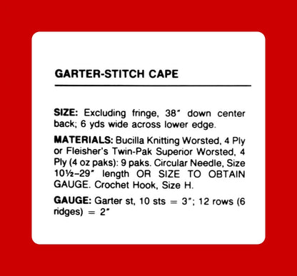 Vintage Knitting Pattern Womens Boho Garter Stitch Maxi Cape PDF Instant Digital Download Retro Fringed Shawl Cloak 10 Ply One Size