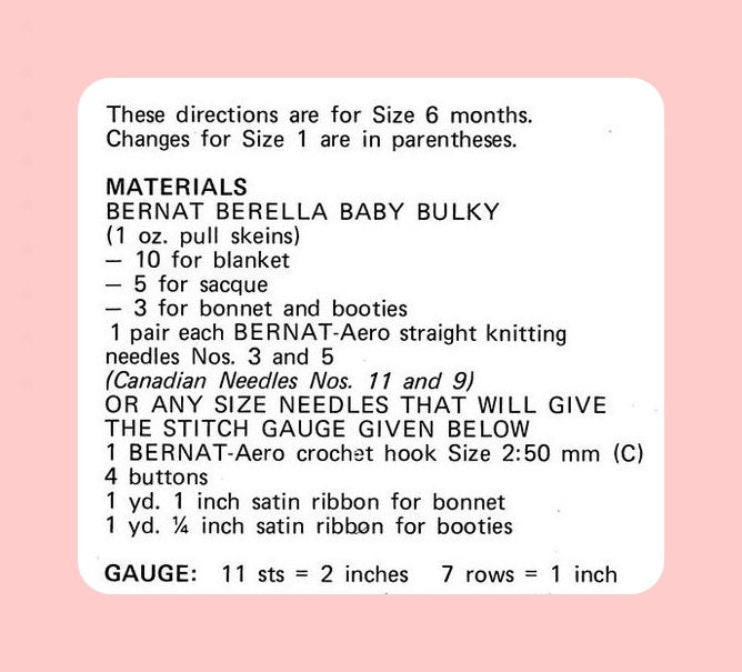 Vintage Baby Layette Knitting Pattern PDF Instant Digital Download 4 Pc Set Jacket Blanket Bonnet Booties 6-12m Warm & Cozy