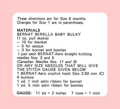 Vintage Baby Layette Knitting Pattern PDF Instant Digital Download 4 Pc Set Jacket Blanket Bonnet Booties 6-12m Warm & Cozy
