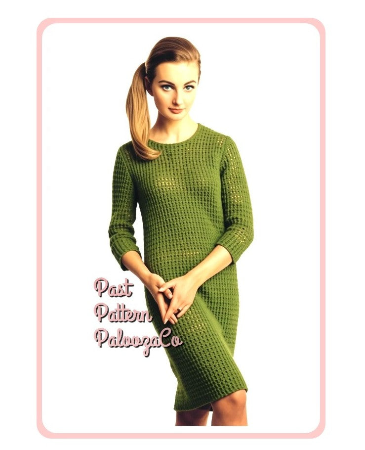 Vintage Crochet Pattern Womens Simple Classic Shapely Shift Dress PDF Instant Digital Download DK 8 Ply