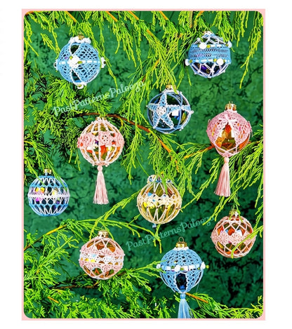 Vintage Crochet Pattern Lacy Christmas Ball Ornament Slipcovers PDF Instant Digital Download Tree Ball Holders Covers 10 Designs