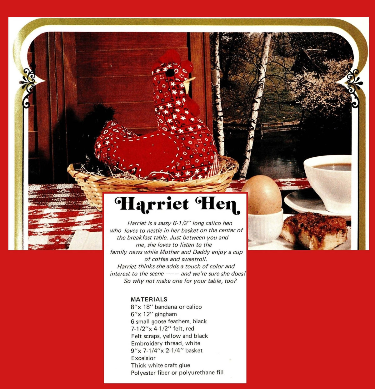 Vintage Sewing Pattern Hen in Basket Table Centerpiece PDF Instant Digital Download Bandana or Calico Fabric