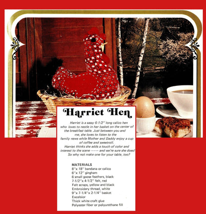 Vintage Sewing Pattern Hen in Basket Table Centerpiece PDF Instant Digital Download Bandana or Calico Fabric