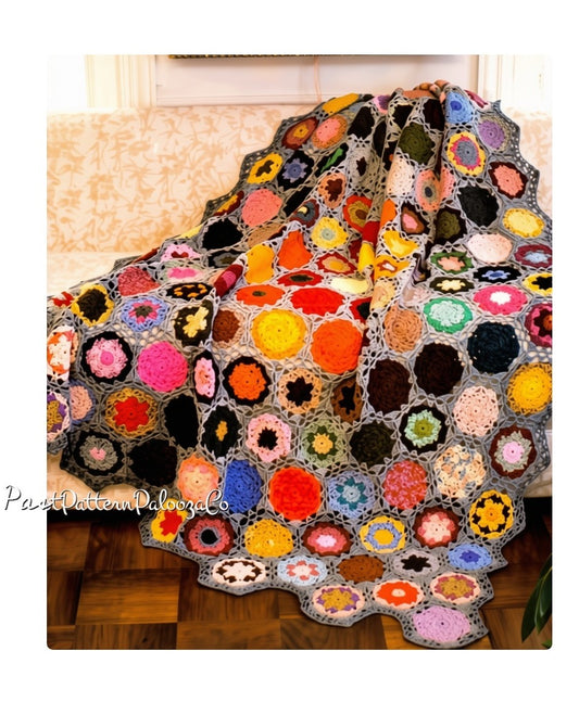 Vintage Crochet Pattern Grannys Rock Garden Flower Motif Afghan PDF Instant Digital Download Hexagon Grannies Scrap Basket Blanket 10 Ply