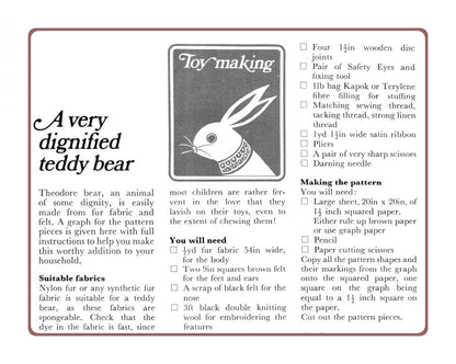 Vintage Sewing Pattern 16" Classic Teddy Bear Plush Fur Fabric PDF Instant Digital Download Soft Jointed Poseable Stuffed Toy Bear