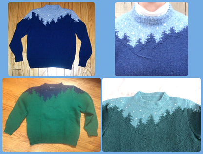 Vintage Knitting Pattern Starry Night Picture Sweater PDF Instant Digital Download His Hers Adult Unisex Northern Mountains Trees Skyline