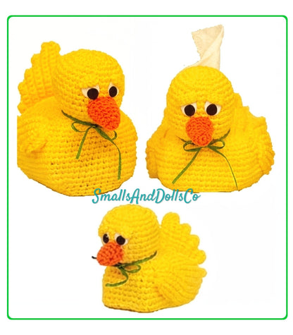 Vintage Crochet Bathroom Set Pattern Yellow Rubber Duckie Duck Family PDF Instant Digital Download Tissue Box  Toilet Roll Soap Cover