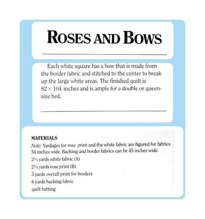 Vintage Sewing Pattern Romantic Roses & Bows Bed Quilt PDF Instant Digital Download Floral Diamond Squares Double Queen 82x104