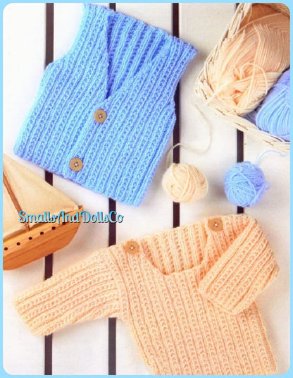 Vintage Knitting Pattern Baby to Toddler Boy Rib Sweater & Waistcoat Vest Set PDF Instant Digital Download 0 - 2 yrs DK