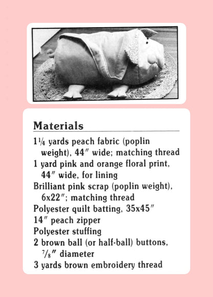 Vintage Sewing Pattern Cute Pig Laundry Bag Animal Tote Carry-All PDF Instant Digital Download Piggy Carry Duffle Bag OR Stuffed Toy