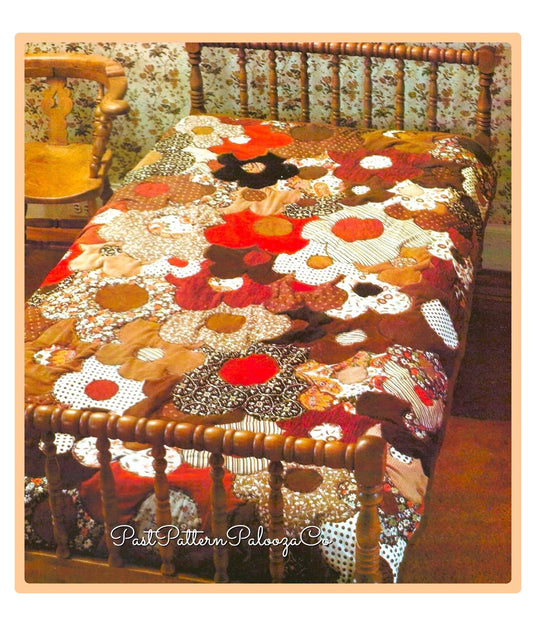 Vintage Sewing Pattern Grandmothers Fall Flowers Bed Quilt Groovy Flower Power Applique Bedspread PDF Instant Digital Download Any Size Bed