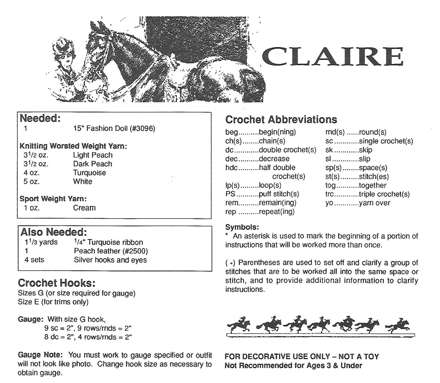 Vintage Crochet Pattern 15" Claire Southwestern Mexican Belle Doll PDF Instant Digital Download Fashion Doll Dress Hat Pantaloons Outfit