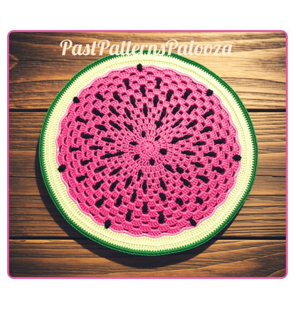 Vintage Crochet Pattern 8" Watermelon Slice Doily Table Mat PDF Instant Digital Download Round Circle Fruit Centerpiece Cotton Thread