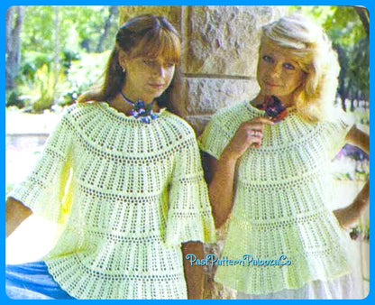 Vintage Crochet Pattern Womens Flouncy Spring Summer Tops PDF Instant Digital Download Lacy Openwork Feminine Blouse Tops Cotton 4 Ply