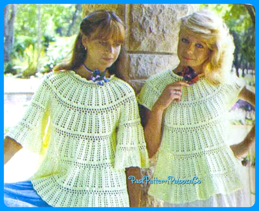 Vintage Crochet Pattern Womens Flouncy Spring Summer Tops PDF Instant Digital Download Lacy Openwork Feminine Blouse Tops Cotton 4 Ply