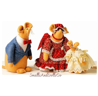 Vintage Sewing Pattern 10" Felt Mouse Mice Family Soft Toy Doll Dressy Sunday Best Clothing PDF Instant Digital Download Soft Sculpture Mice