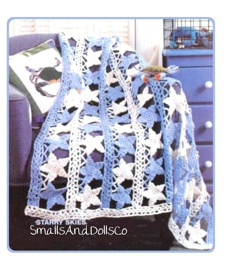 Vintage Crochet Pattern Starry Skies Childs Afghan Lacy Star Motif Blanket PDF Instant Digital Download Celestial Throw Lapghan 10 Ply