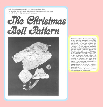 Vintage Knitting Pattern Baby Christmas Bells 3 Piece Set PDF Instant Digital Download Holiday Coat Bonnet Booties 0-3 m