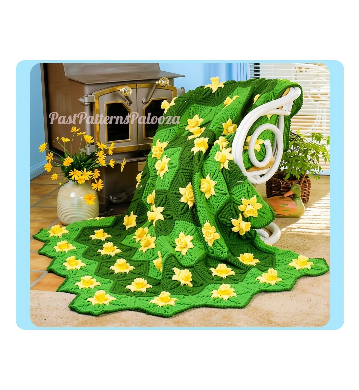 Vintage Crochet Pattern Daffodil Flower Hexagon Granny Square Afghan PDF Instant Digital Download Flower Blanket