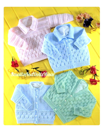 Vintage Knitting Pattern Eyelet Lace Textured Baby Cardigans Pullover Sweater PDF Instant Digital Download Preemie Newborn to 2 yrs 4 ply