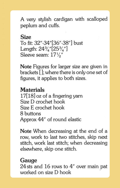 Vintage Crochet Pattern Womens Scalloped Peplum Cardigan Sweater Blouse Top PDF Instant Digital Download Romantic Feminine Cardi 4 Ply